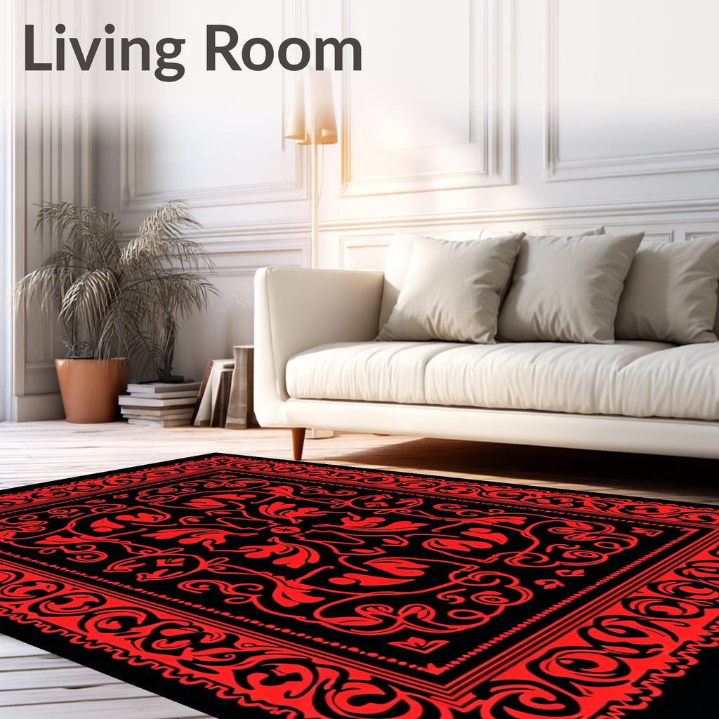 Bold Red Floral Inspired Square Rug
