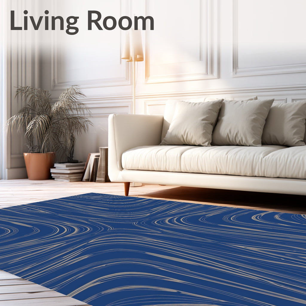 Abstract Blue Beige Swirl Pattern Rug