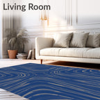 Abstract Blue Beige Swirl Pattern Rug