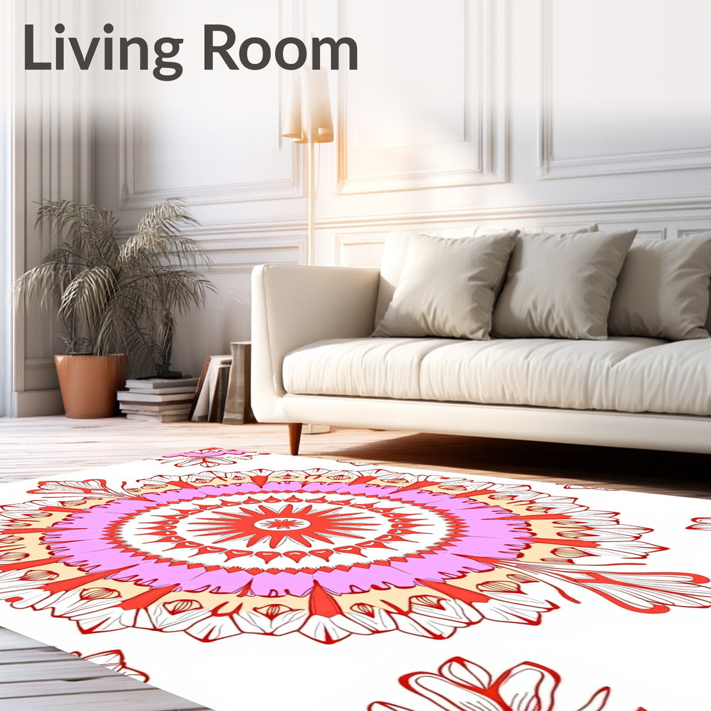 Vibrant Pink Red Floral Mandala Pattern Rug