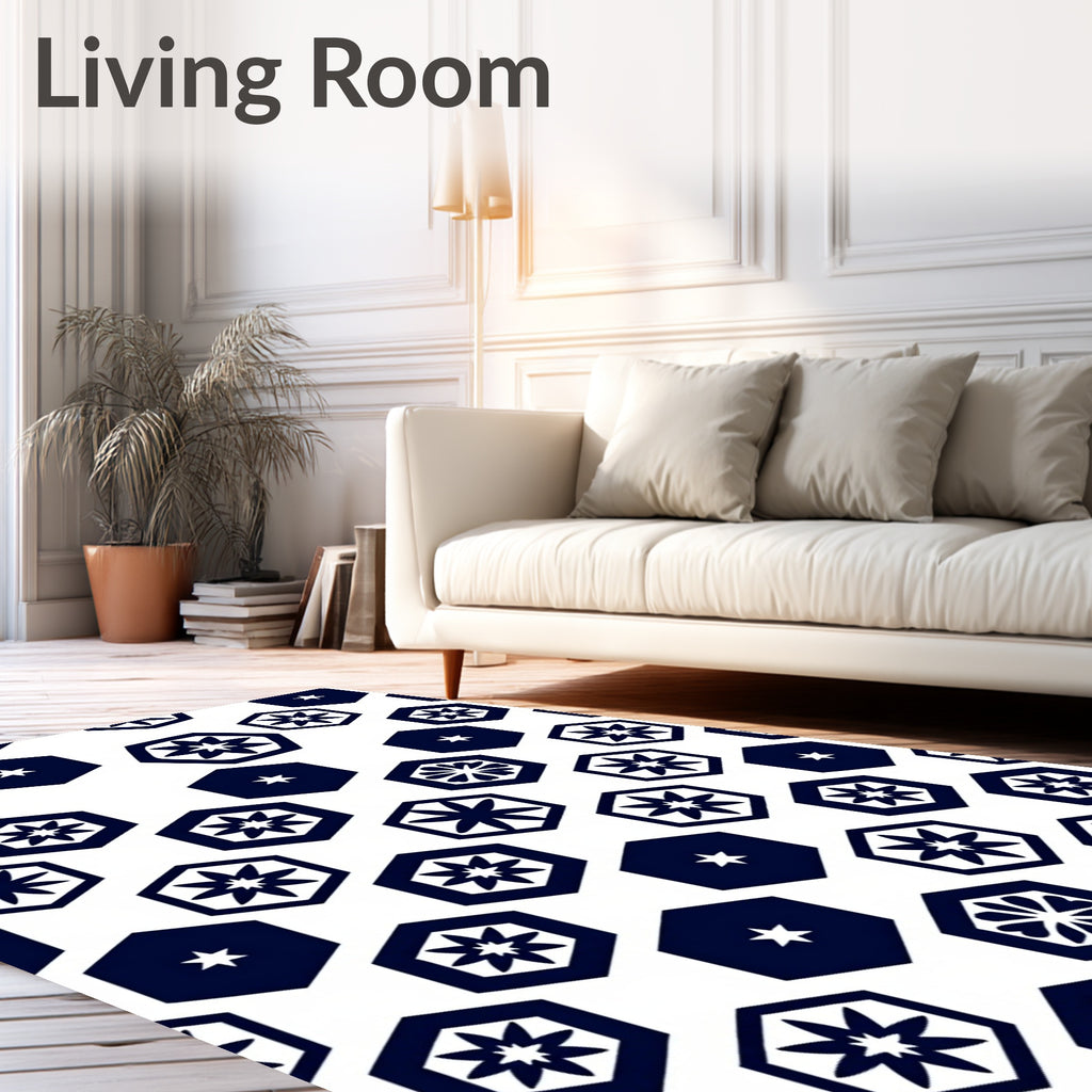 Hexagonal Silhouette Floral Pattern Rug