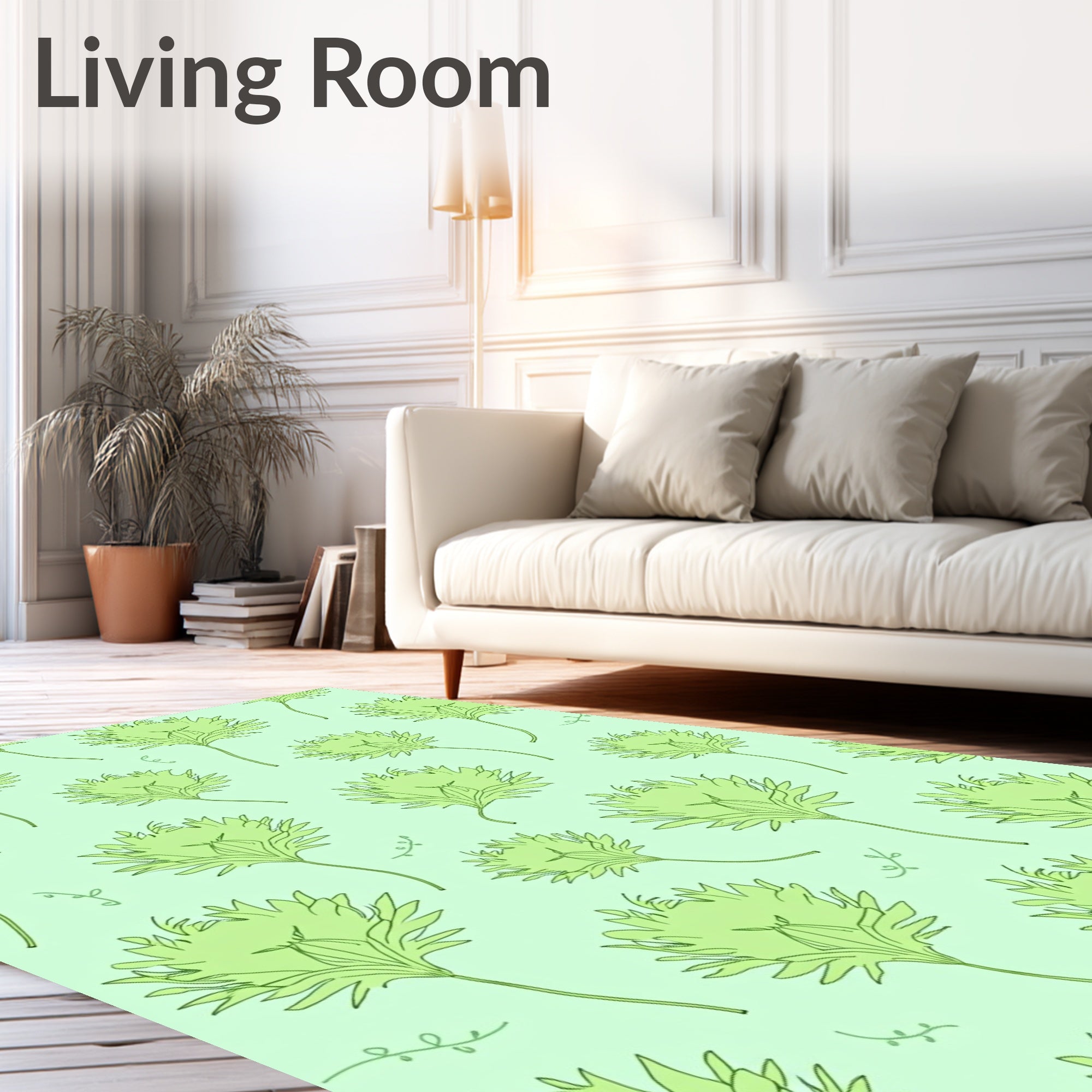 Green Floral Line Art Pattern Rug