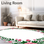 Pink Rose Vine Floral Border Rug