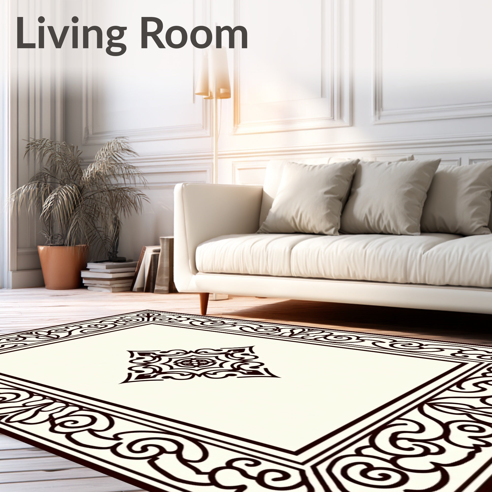 Ornate Traditional Scroll Border Design Rug
