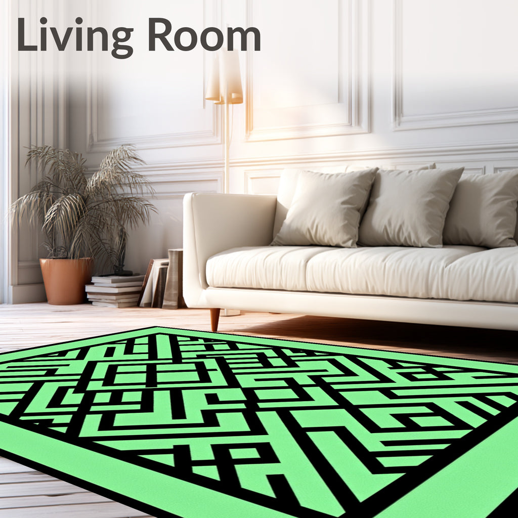 Geometric Symmetry Black Mint Rug