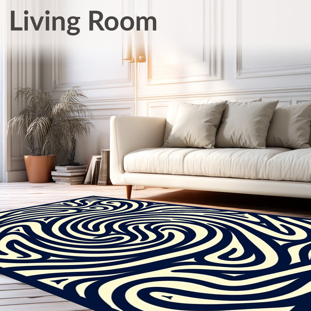 Swirling Ink And Cream Abstract Design Rug