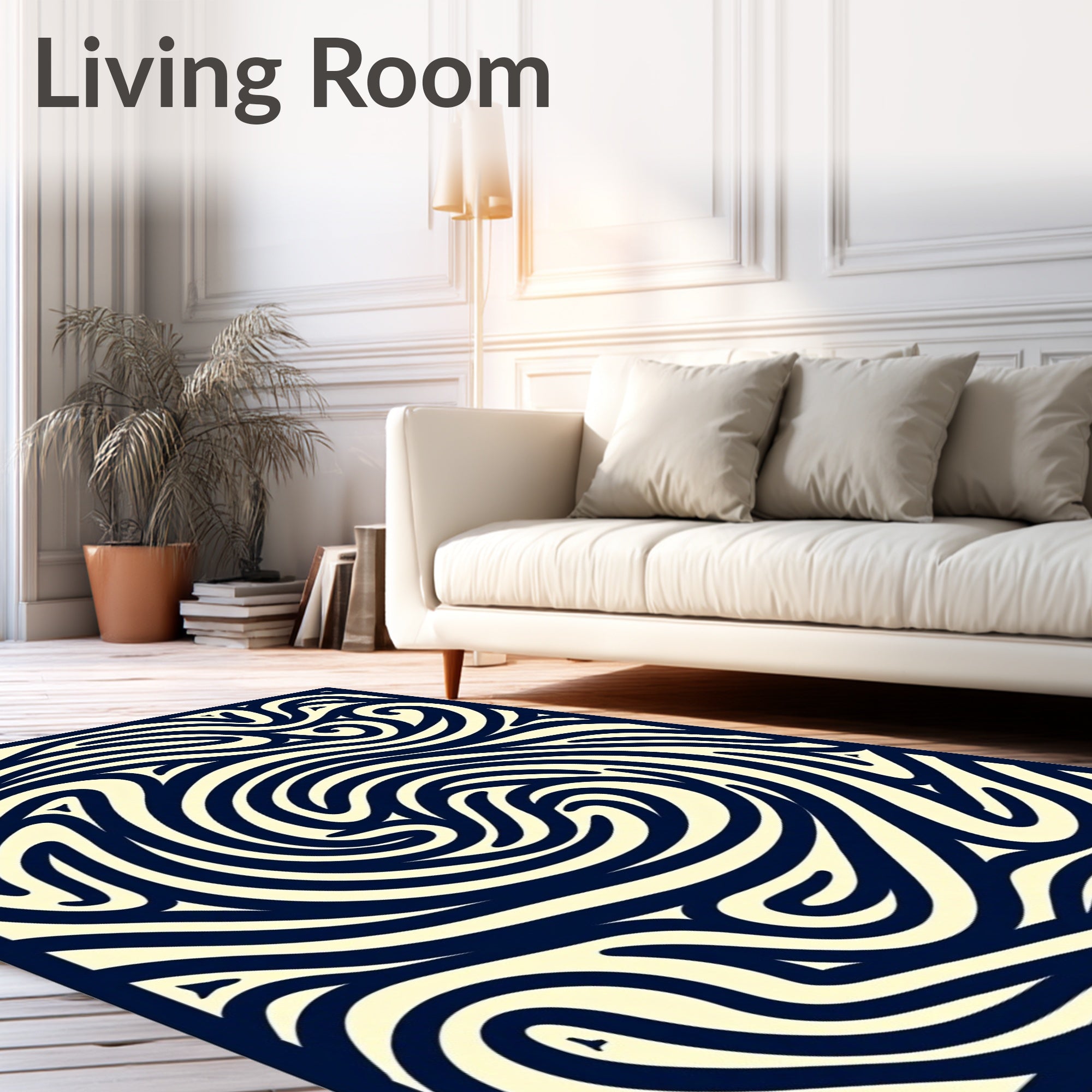Swirling Ink And Cream Abstract Design Rug