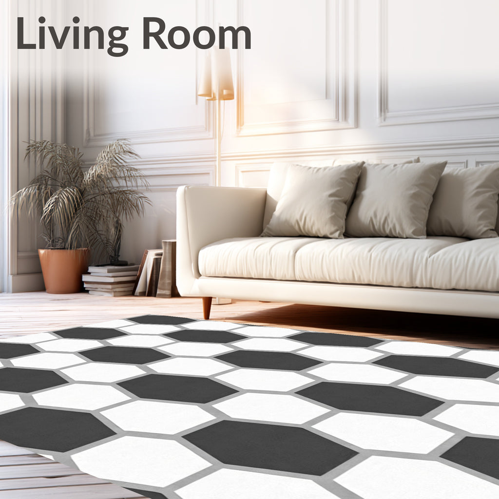 Black White Hexagon Pattern Design Rug