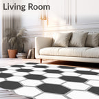Black White Hexagon Pattern Design Rug
