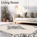 Classic Scrollwork and Floral Border Design Rug