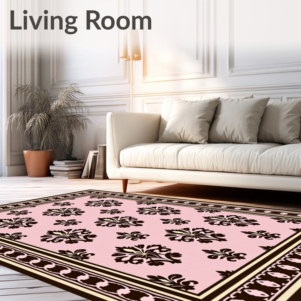 Classic Damask Floral Pattern Pink Rug