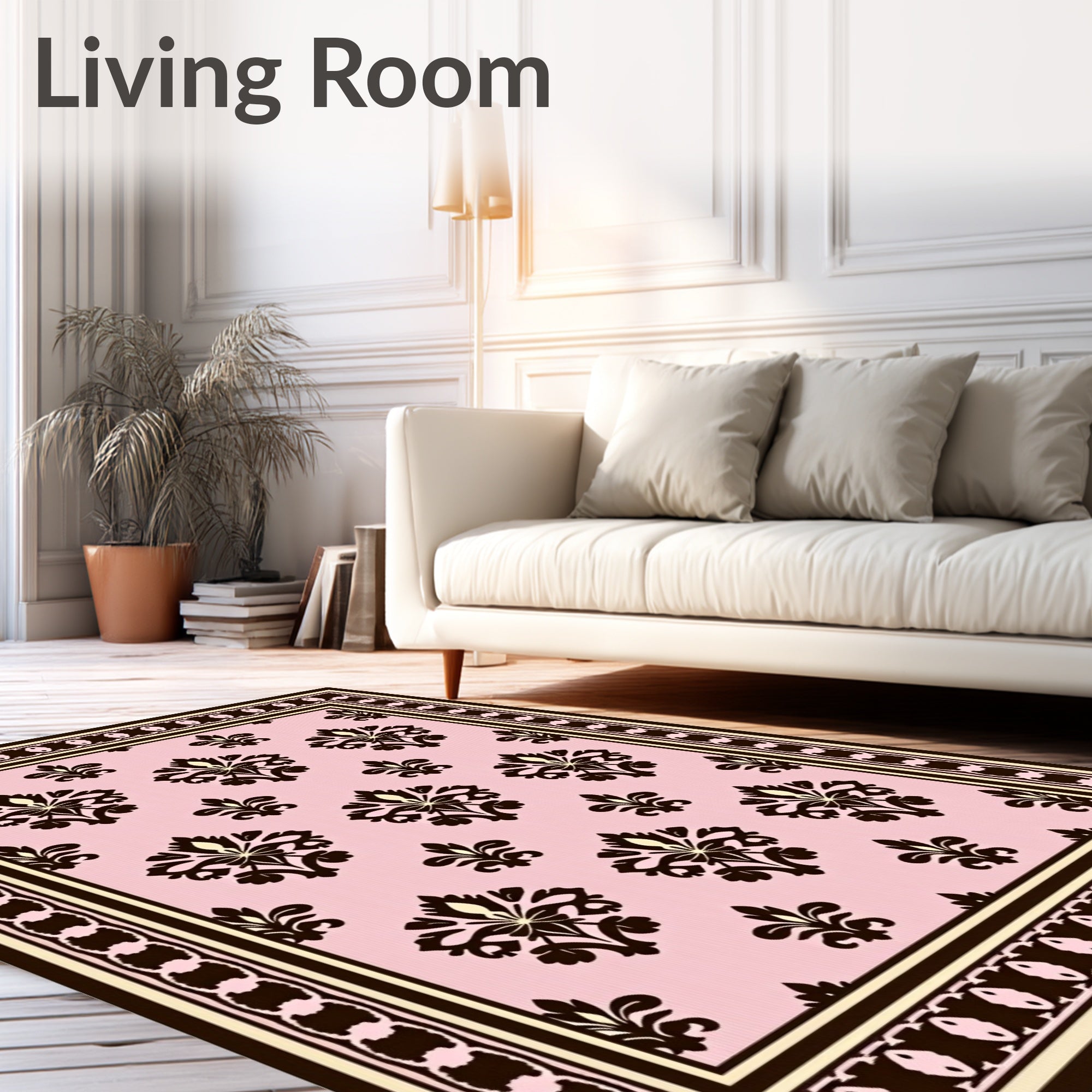 Classic Damask Floral Pattern Pink Rug