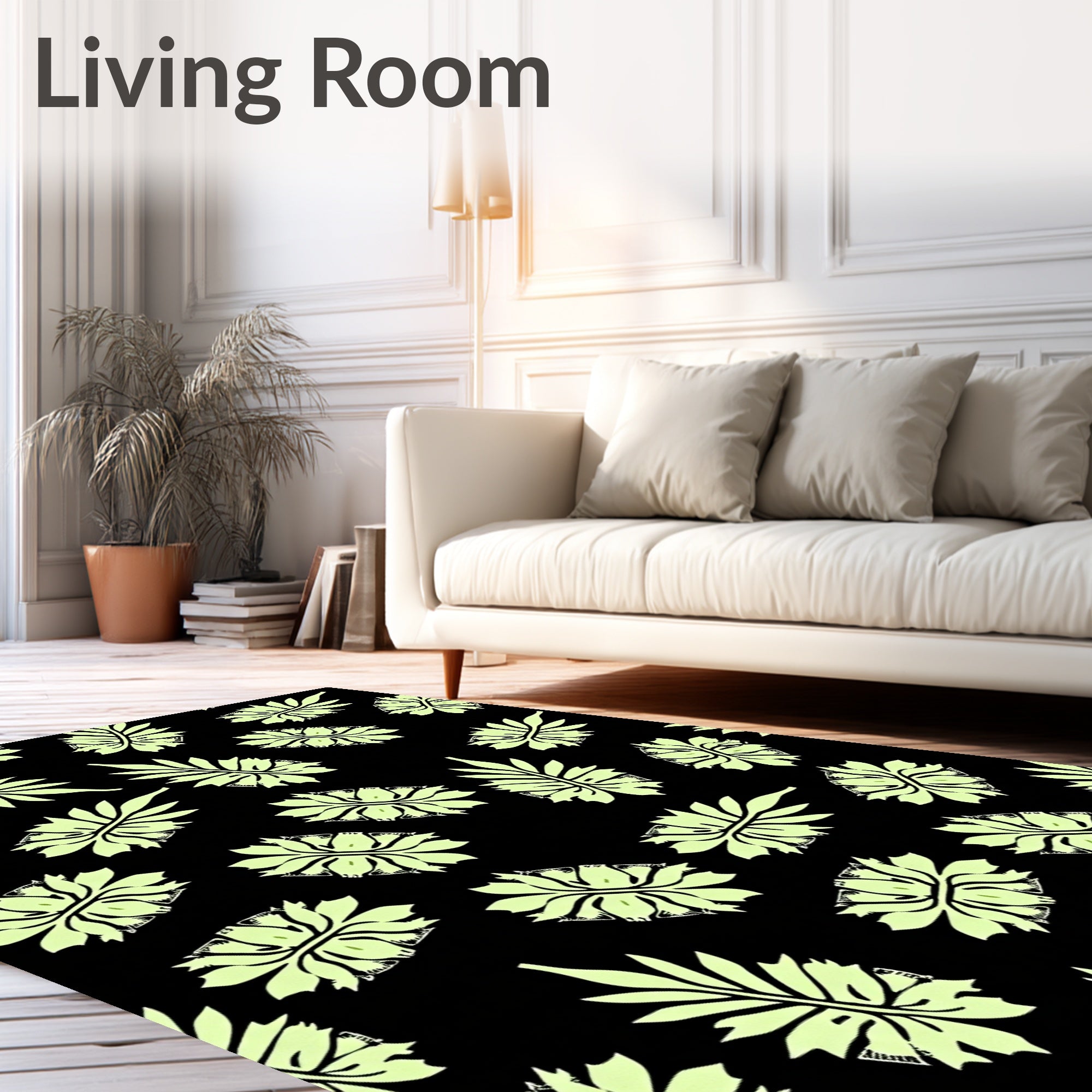 Light Green Leaf Patterned Design Rug