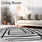 Modern Black White Intersecting Lines Pattern Rug
