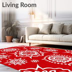 Red White Floral Round Medallion Pattern Rug