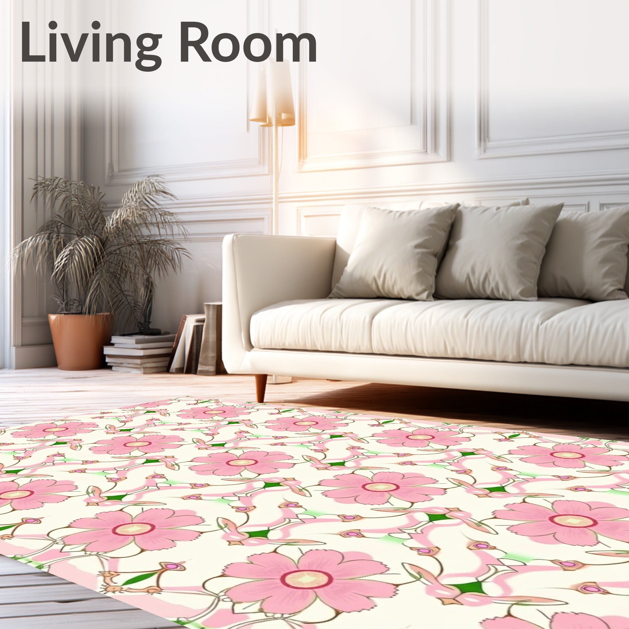Elegant Pink Floral Botanical Pattern Rug