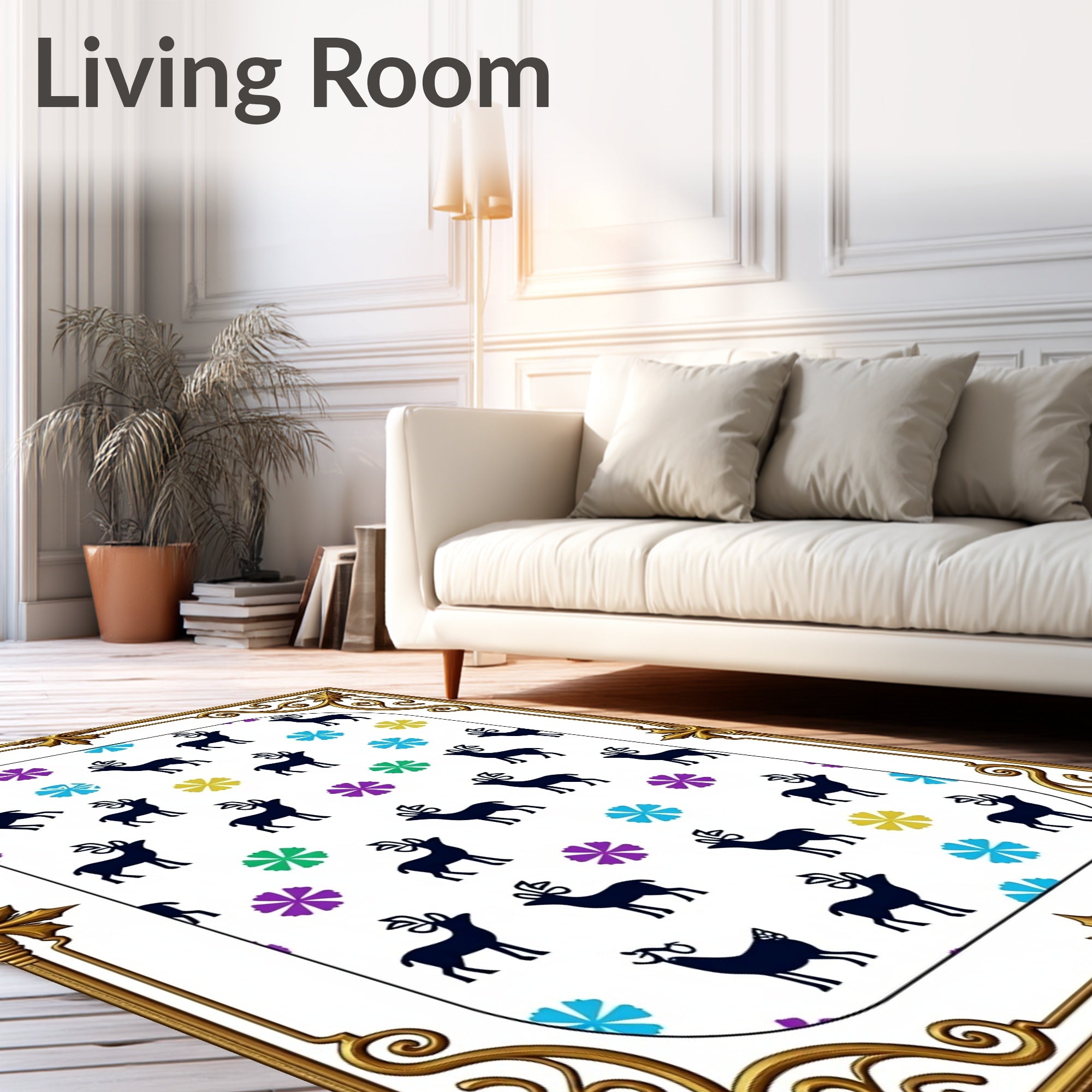 Delicate Forest Deer Multicolor Floral Rug