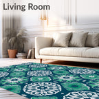 Deep Teal Emerald Mandala Bloom Rug