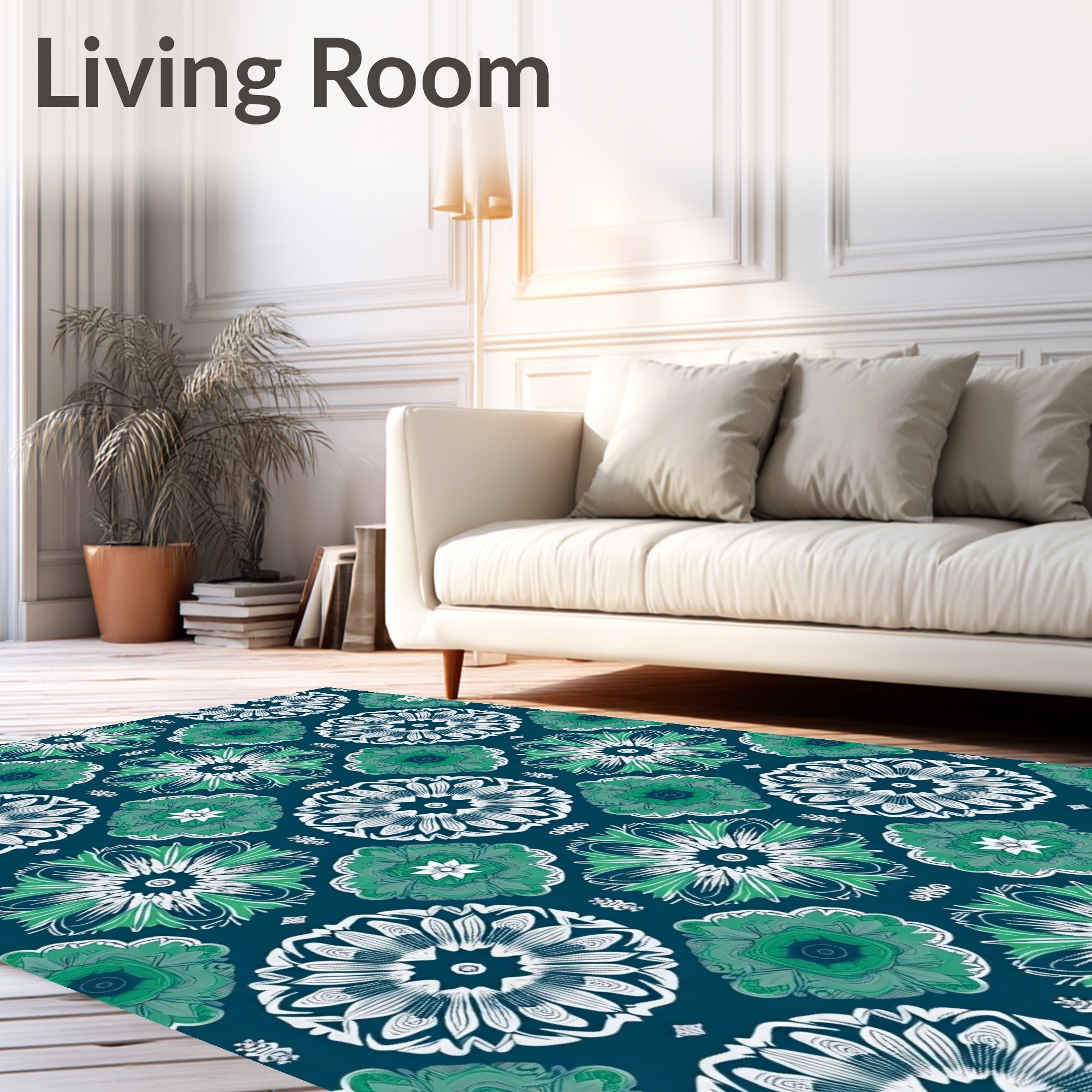 Deep Teal Emerald Mandala Bloom Rug