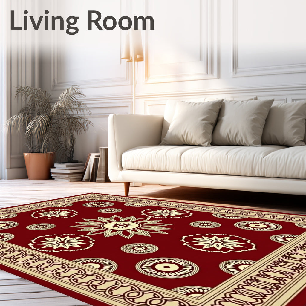 Floral Medallion Patterned Red Rug