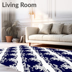 Bold Navy White Houndstooth Pattern Rug