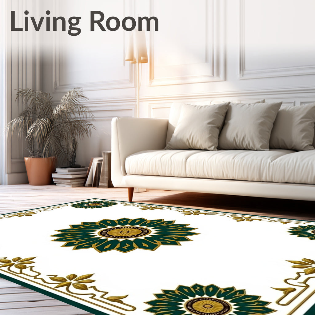 Emerald Gold Floral Mandala Deco Rug