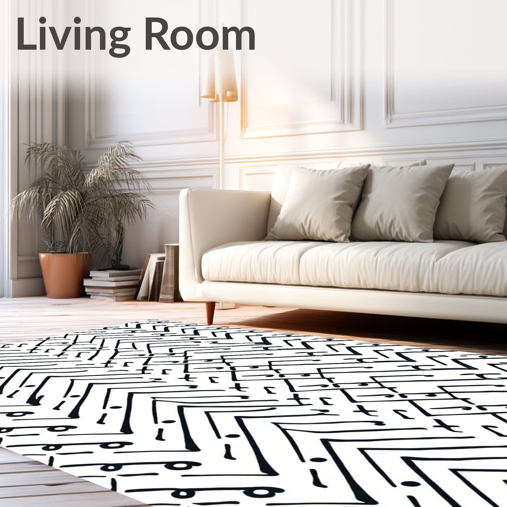 Abstract Black White Geometric Lines Rug