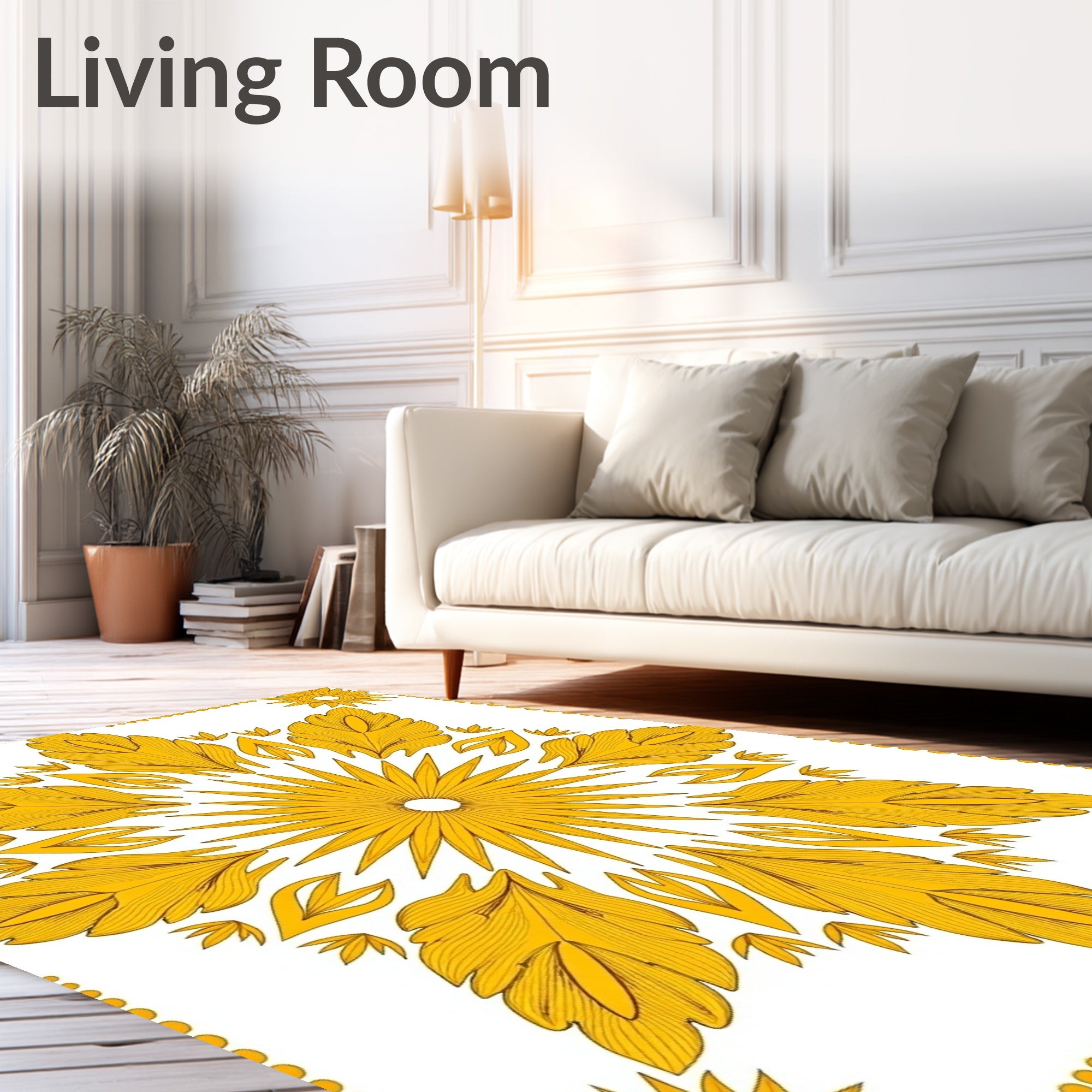 Golden Floral Sunburst Medallion Design Rug