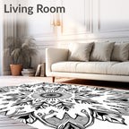 Black White Floral Mandala Design Rug