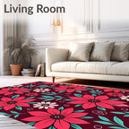 Crimson Pink Floral Foliage Arrangement Rug