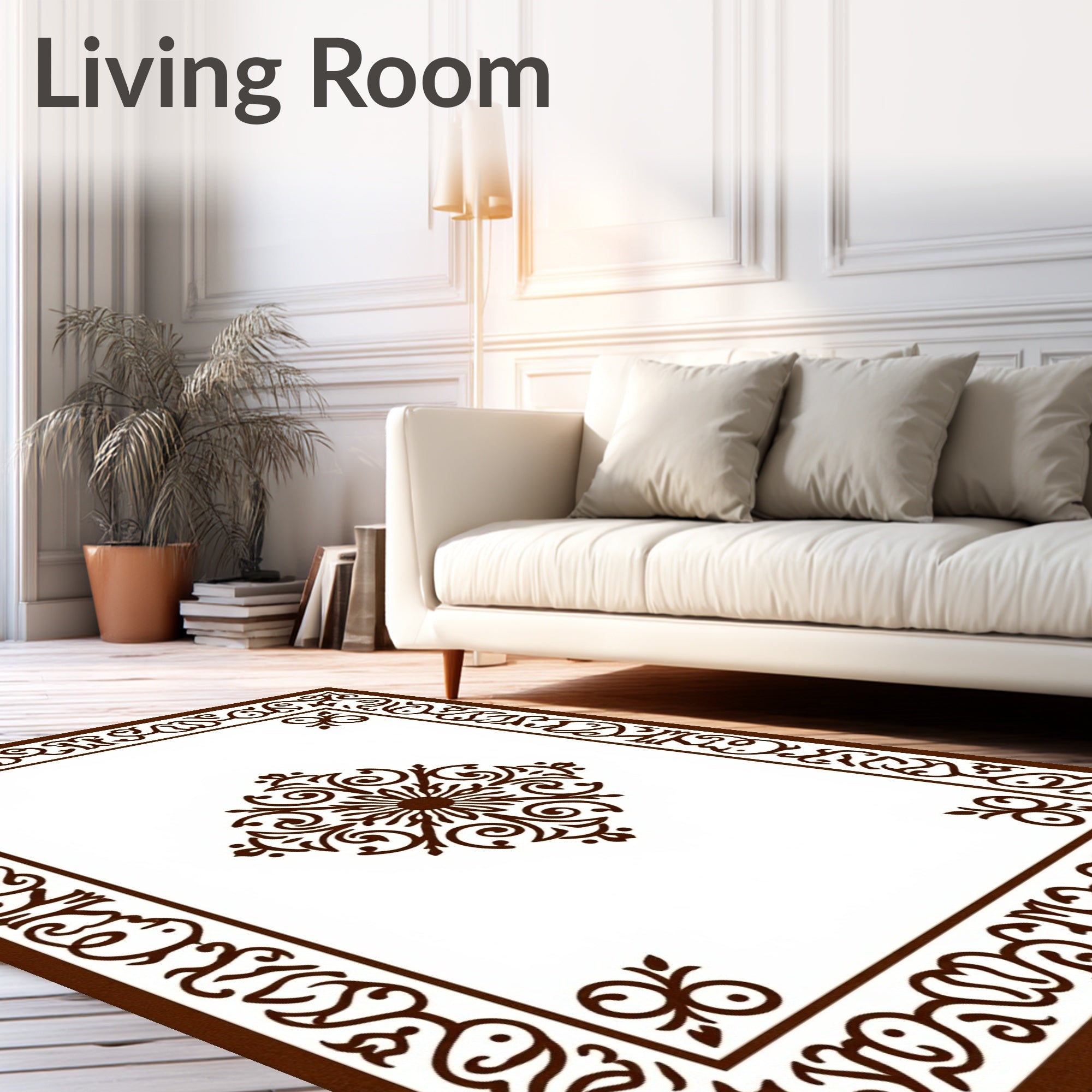 Ornate Floral Medallion Border Design Rug