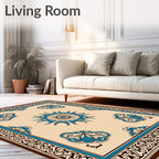 Intricate Floral Motif Traditional Geometric Design Rug