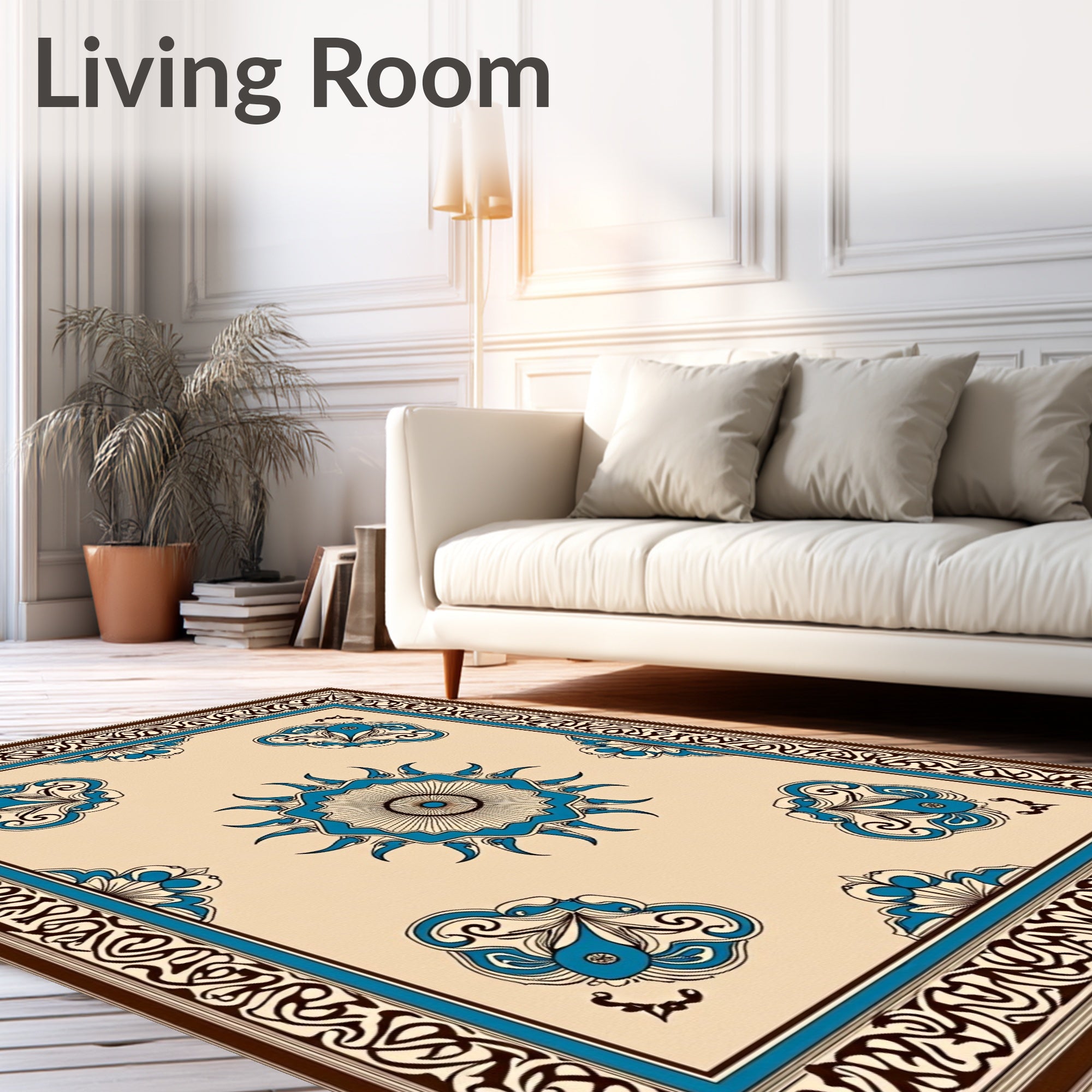 Intricate Floral Motif Traditional Geometric Design Rug
