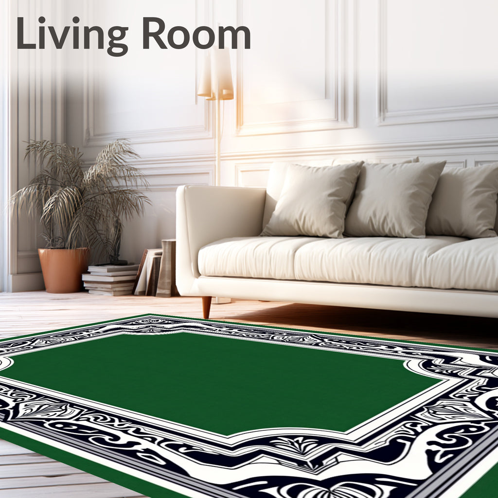 Elegant Black and White Floral Border Rug