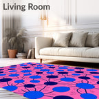 Vibrant Pink Blue Circle Pattern Rug