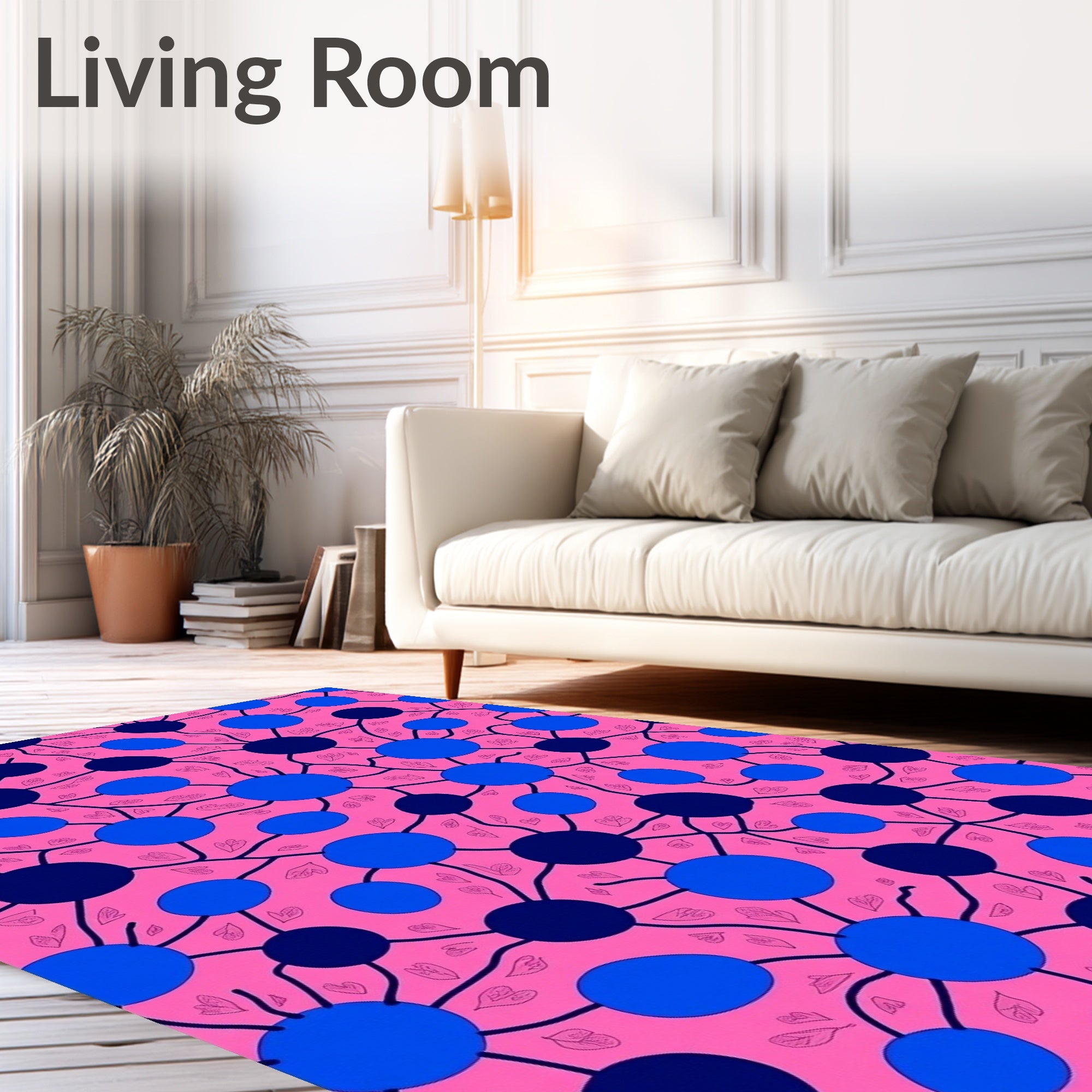 Vibrant Pink Blue Circle Pattern Rug