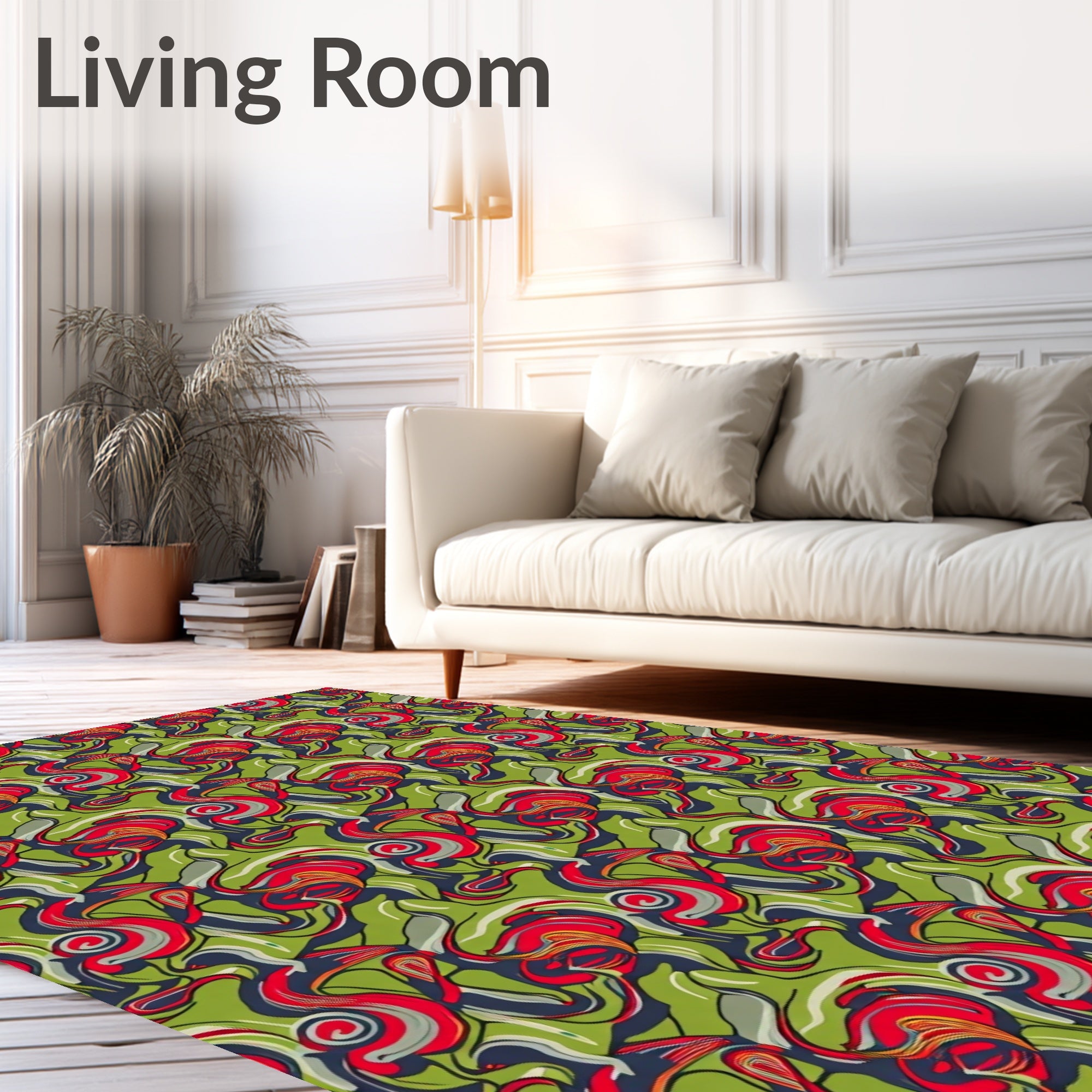 Vibrant Swirls Red Green Abstract Design Rug