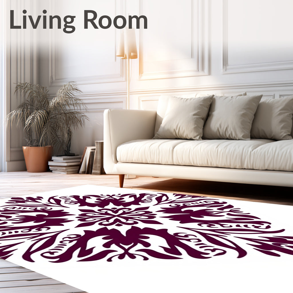 Ornate Burgundy Floral Damask Rug