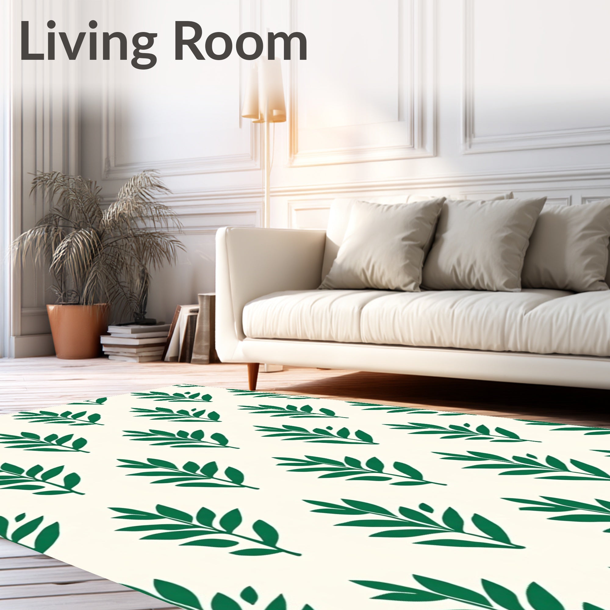 Botanical Branch Patterned Cream Rug