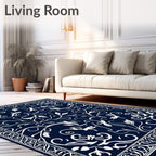 Classic Navy Floral Swirls Pattern Rug
