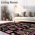 Whimsical Pink Village Snowflake Illustration Rug