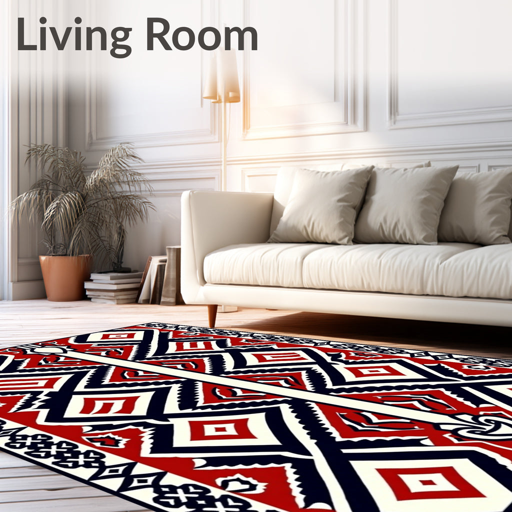 Bold Geometric Red Cream Fabric Design Rug