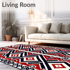 Bold Geometric Red Cream Fabric Design Rug