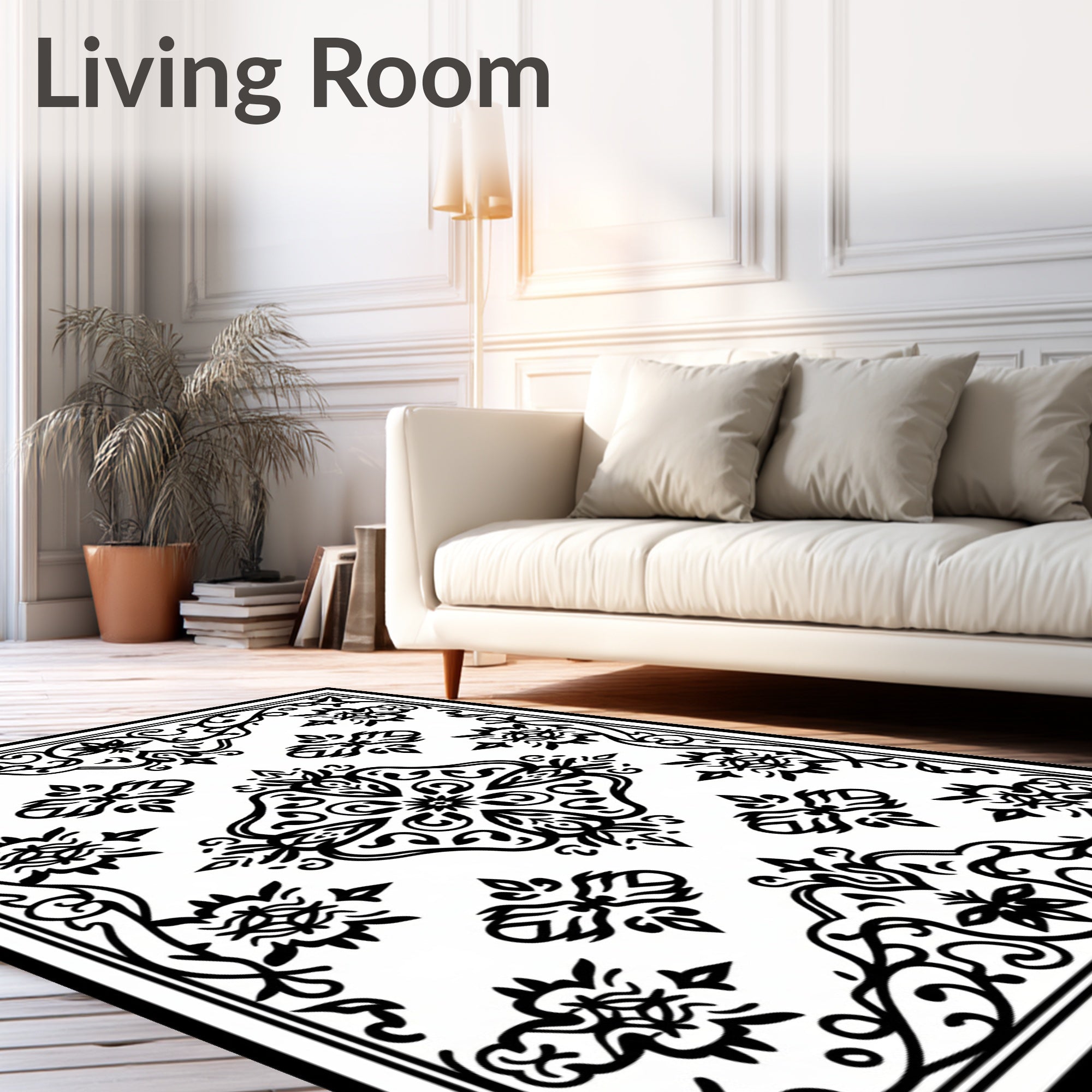 Ornate Black White Traditional Patterns Rug