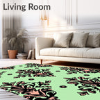 Black Pink Floral Damask Pattern Rug