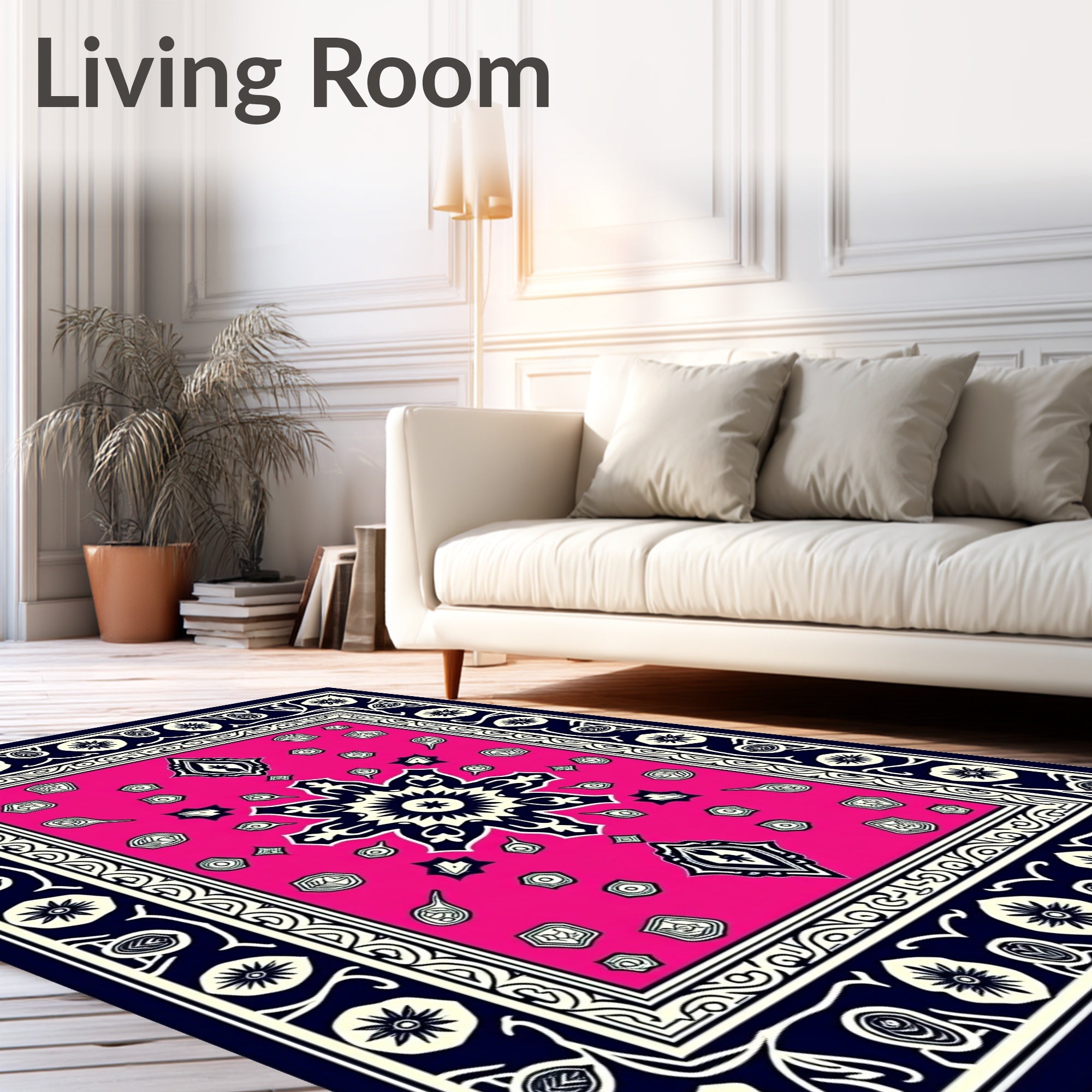 Hot Pink Geometric Floral Medallion Rug