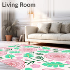 Whimsical Pink Floral Pattern Rug
