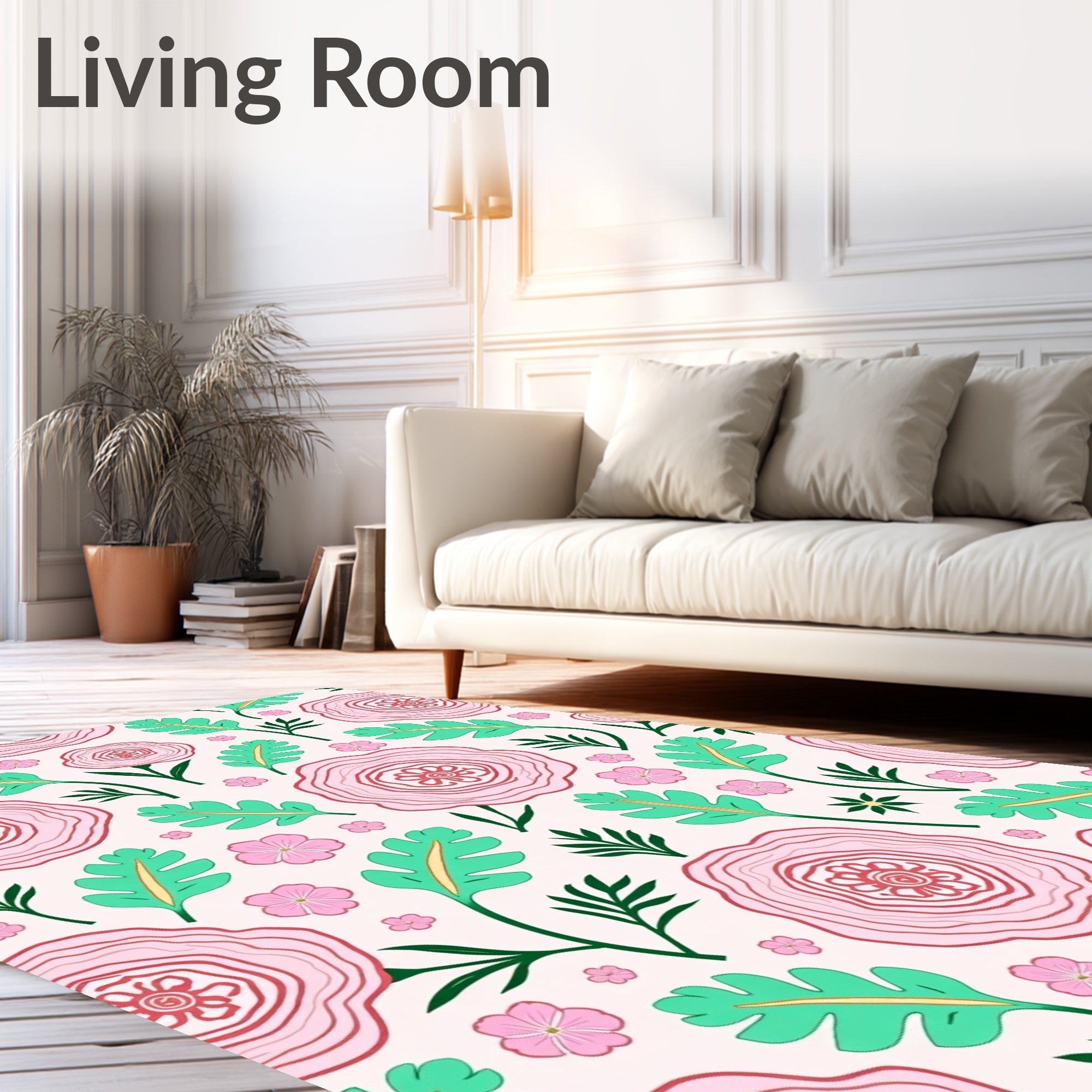 Whimsical Pink Floral Pattern Rug