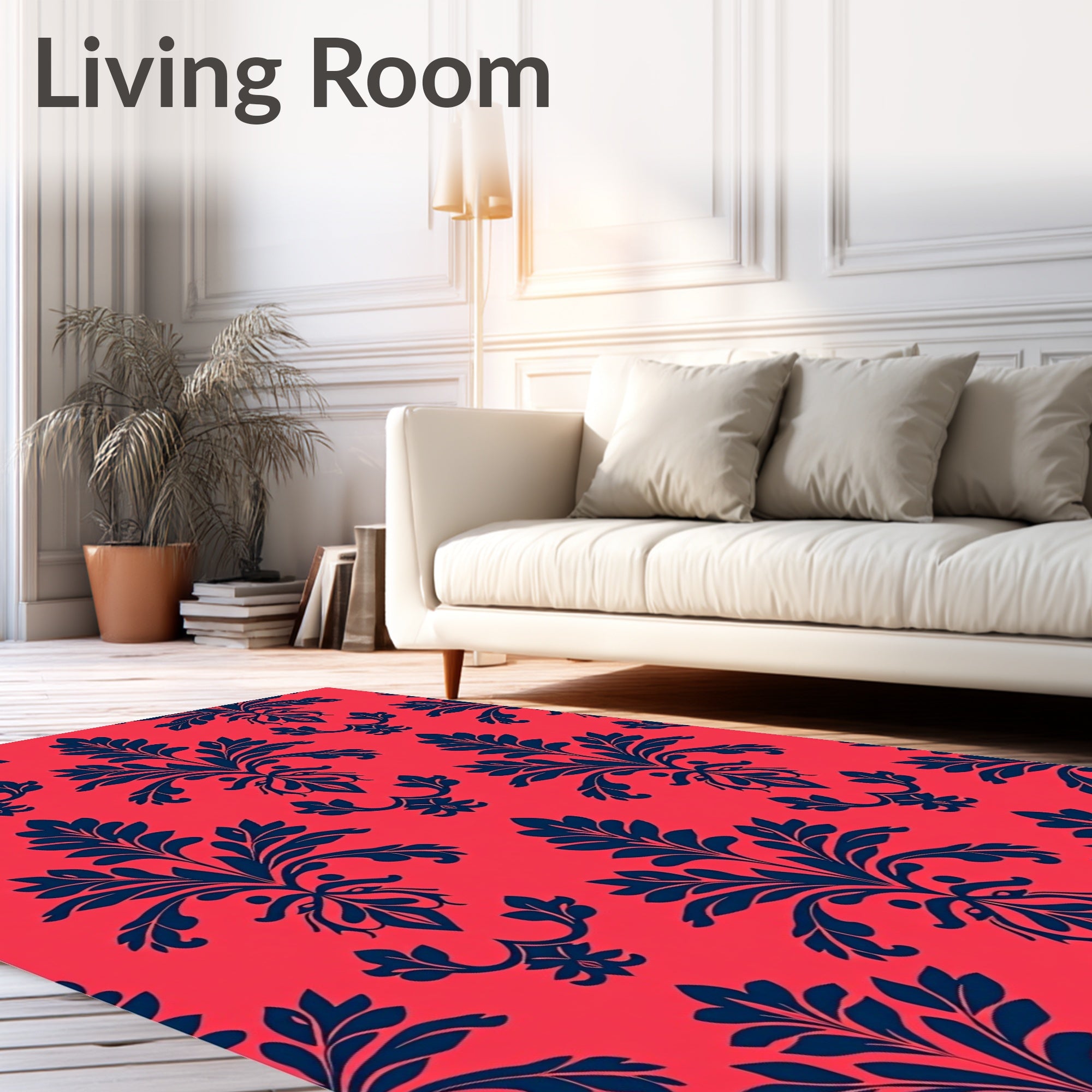 Classic Floral Scrollwork Red Navy Rug