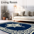Deep Blue Cream Ornate Classic Rug